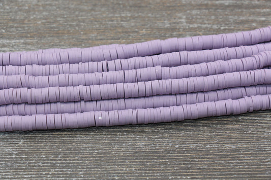 8mm Dusty Lilac Heishi Beads, Lilac Polymer Clay Disc Beads, African Disc Beads, Vinyl Heishi, 16 inch Strand #226