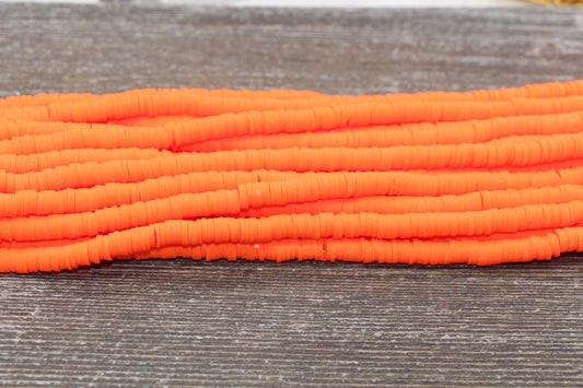 6mm Dark Orange Heishi Beads, Polymer Clay Disc Beads, African Disc Beads, Vinyl Heishi, 16 inch Strand #228