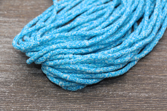 4mm Blue Speckled Heishi Beads, Multicolored Polymer Clay Disc Beads, African Disc Beads, Vinyl Heishi, 16 inch Strand #252