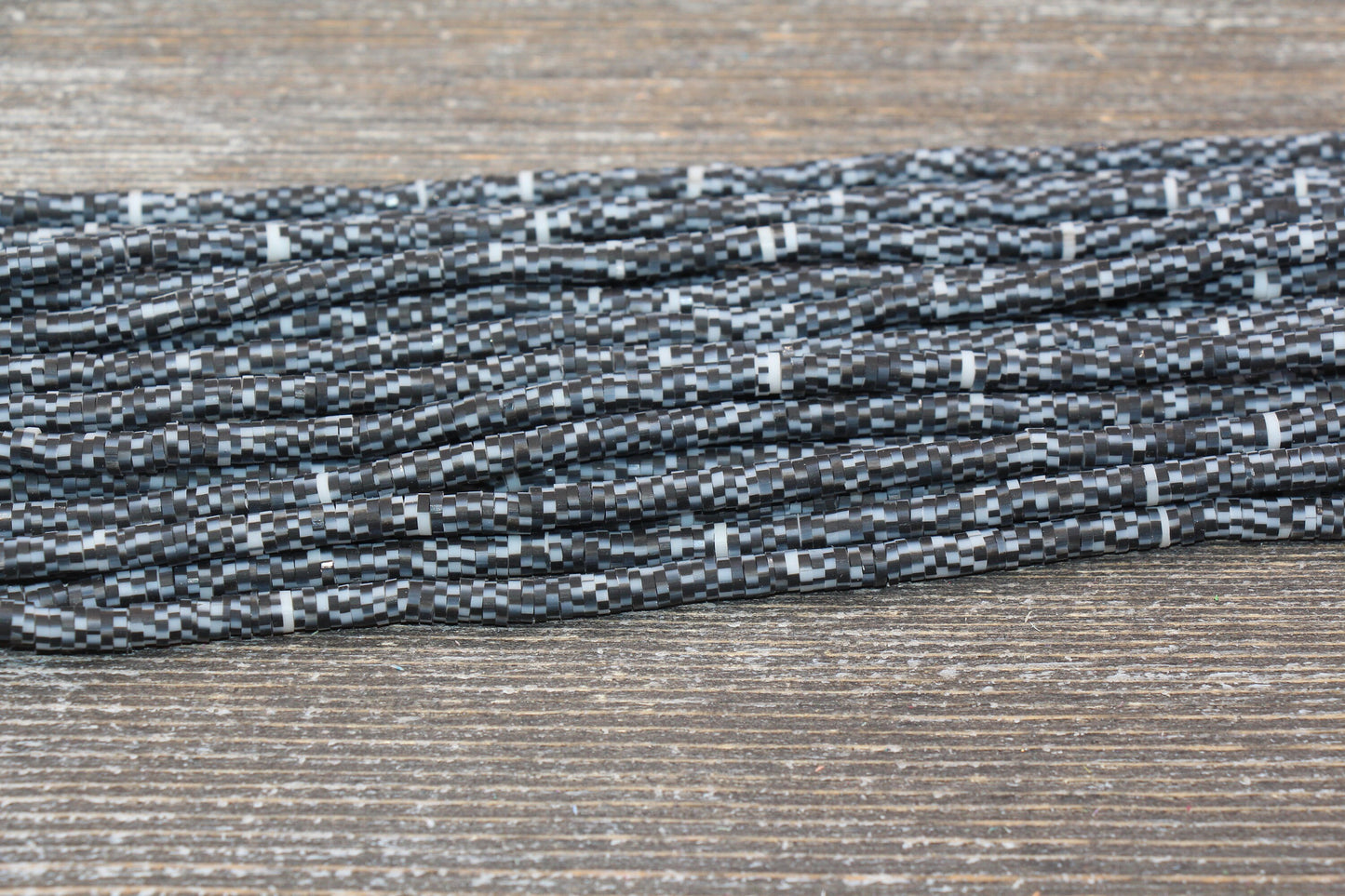 4mm Black with White Speckled Heishi Beads, Mix Color Polymer Clay Disc Beads, African Disc Beads, Vinyl Heishi, 16 inch Strand #264
