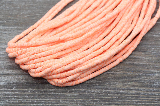 4mm Orange Speckled Heishi Beads, Mix Color Polymer Clay Disc Beads, African Disc Beads, Vinyl Heishi, 16 inch Strand #269