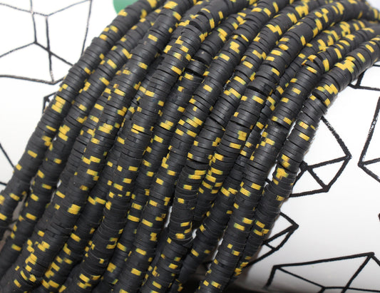 6mm Black Speckled Heishi Beads, Mix Color Polymer Clay Disc Beads, African Disc Beads, Vinyl Heishi, 16 inch Strand #174