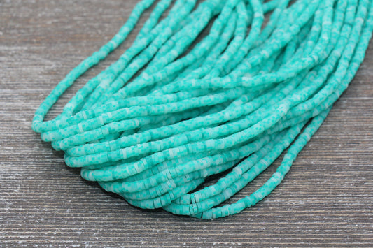 4mm Green Speckled Heishi Beads, Mix Color Polymer Clay Disc Beads, African Disc Beads, Vinyl Heishi, 16 inch Strand #279