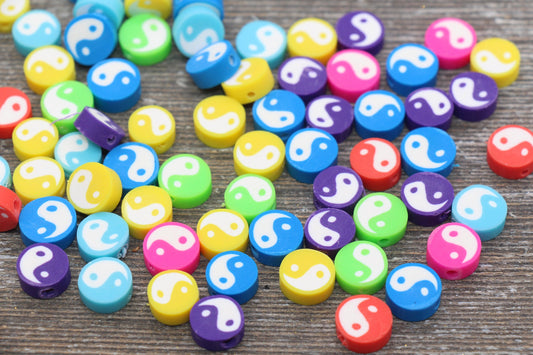 Yin Yang Polymer Clay Beads, Multicolor Yin-Yang Beads, Rainbow Yin-Yang Clay Beads, Round Clay Beads, Jewelry Beads, Beads for Bracelet #8