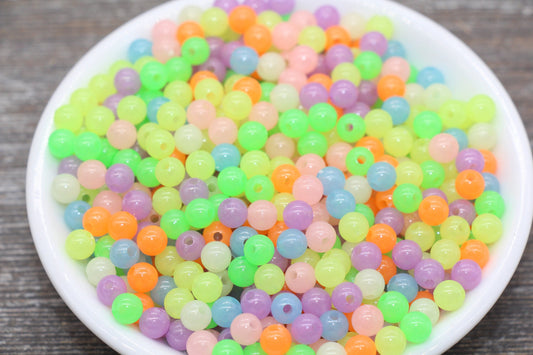 6mm Glow in Dark Multicolor Gumball Beads, Round Acrylic Loose Beads, Bubblegum Beads, Chunky Beads, Smooth Plastic Round Beads #142