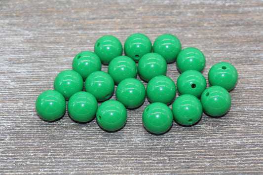 16mm Green Gumball Beads, Round Acrylic Loose Beads, Solid Bubblegum Beads, Chunky Beads, Smooth Round Plastic Beads #1676