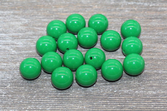 18mm Green Gumball Beads, Round Acrylic Loose Beads, Solid Bubblegum Beads, Chunky Beads, Smooth Round Plastic Beads #1677