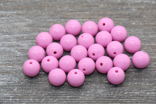 14mm Pink Gumball Beads, Round Acrylic Loose Beads, Solid Bubblegum Beads, Chunky Beads, Smooth Round Plastic Beads #1679