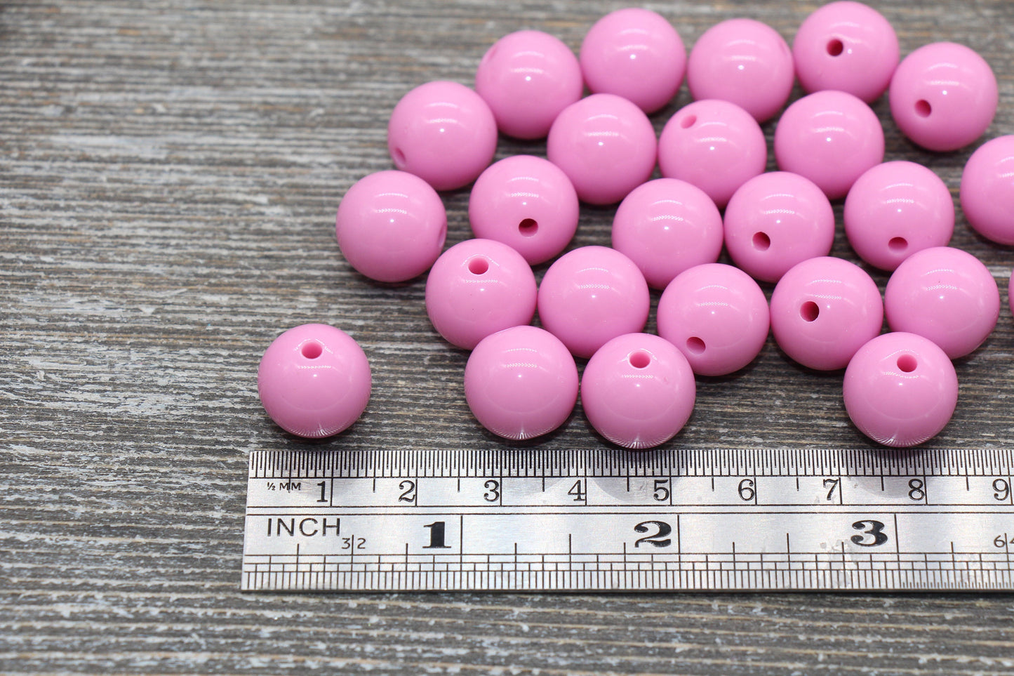 14mm Pink Gumball Beads, Round Acrylic Loose Beads, Solid Bubblegum Beads, Chunky Beads, Smooth Round Plastic Beads #1679