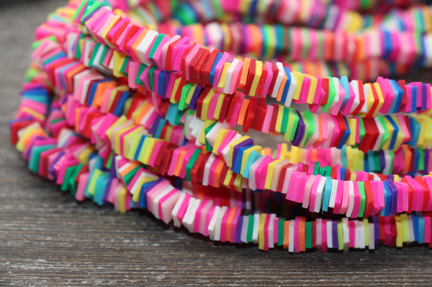 6mm Square Shape Heishi Beads, Multicolor Rainbow Polymer Clay Beads, Square Vinyl Heishi, 16 inch Strand #220