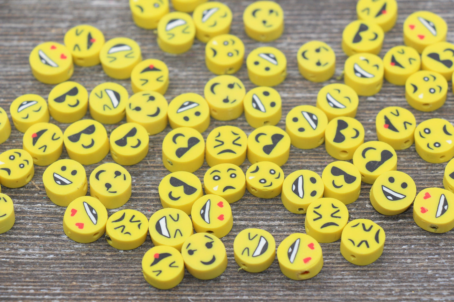 Emoji Polymer Clay Beads, Emoji Fimo Cane Beads, Assorted Emoji Beads, Smiley Face Beads, Yellow Emoji Beads, Facial Expression Beads #7