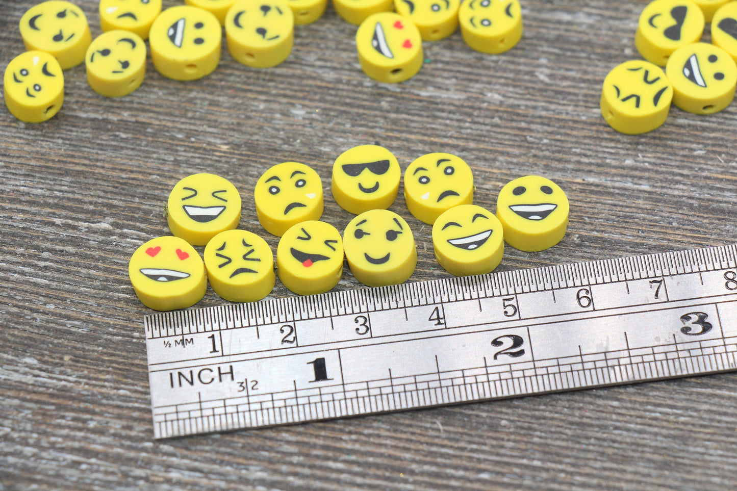 Emoji Polymer Clay Beads, Emoji Fimo Cane Beads, Assorted Emoji Beads, Smiley Face Beads, Yellow Emoji Beads, Facial Expression Beads #7