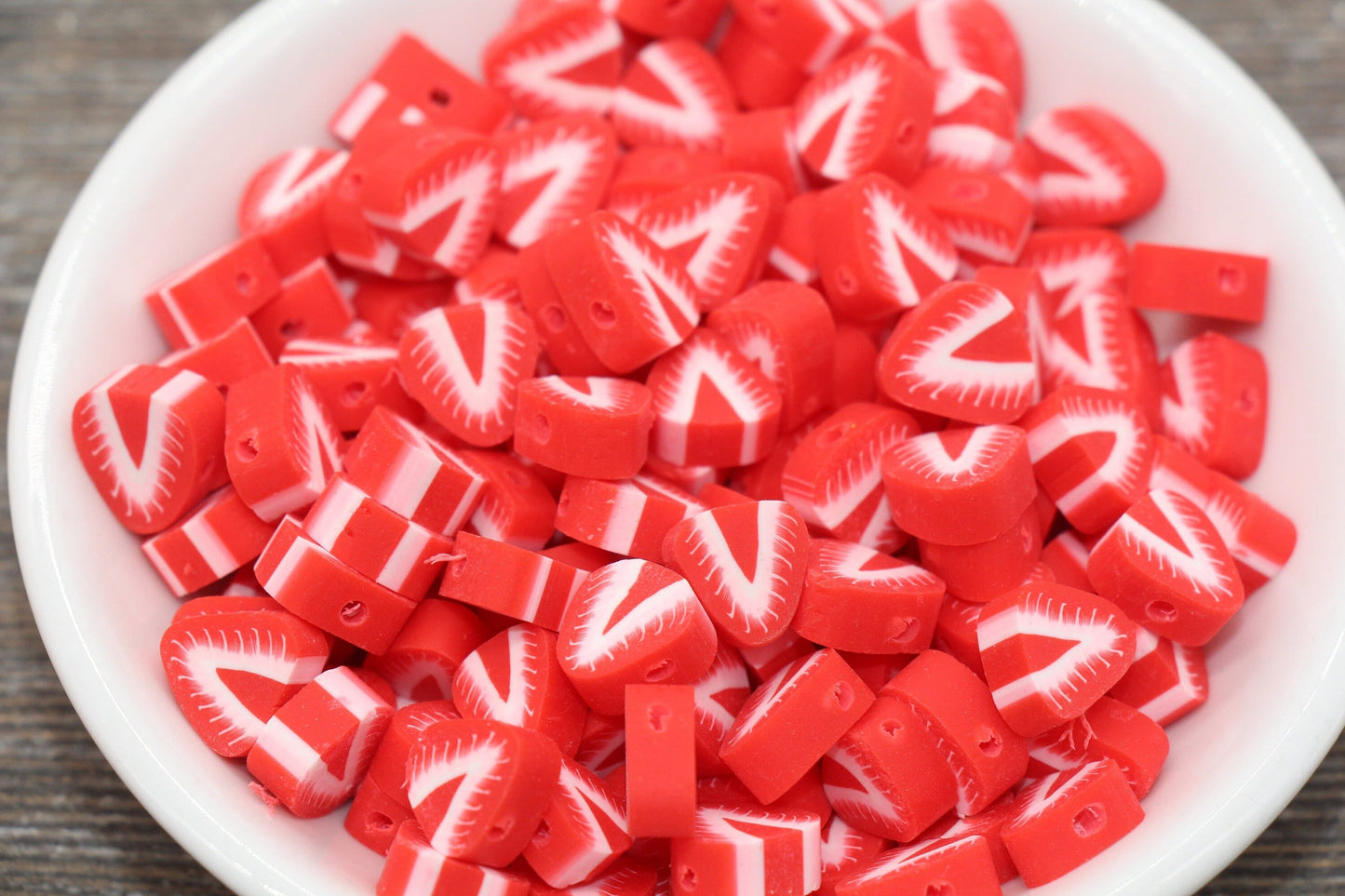 Strawberry Polymer Clay Beads, Fruit Cane Beads, Sliced Strawberry Clay Beads, Red Strawberry Fruit Clay Beads, Jewelry Beads #12