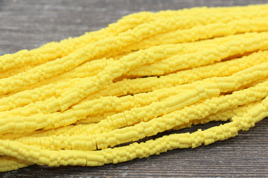 6mm Yellow Flower Shape Heishi Beads, Yellow Polymer Clay Disc Beads, African Disc Beads, Vinyl Heishi, 16 inch Strand #305