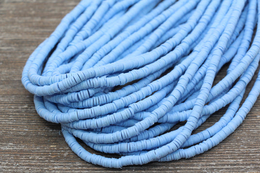 4mm Dusty Blue Heishi Beads, Blue Polymer Clay Disc Beads, African Disc Beads, Vinyl Heishi, 16 inch Strand #292