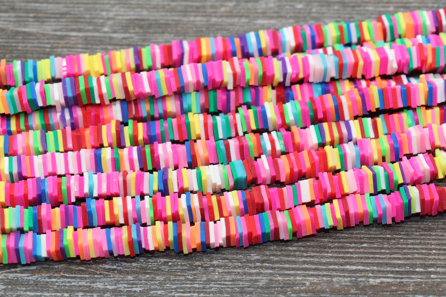 6mm Square Shape Heishi Beads, Multicolor Rainbow Polymer Clay Beads, Square Vinyl Heishi, 16 inch Strand #220