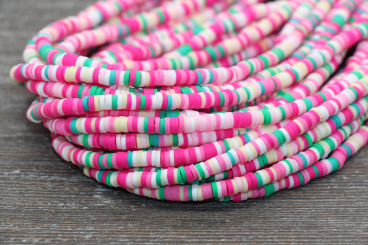 4mm Multicolored Heishi Beads, Multicolored Polymer Clay Disc Beads, Rainbow African Disc Beads, Vinyl Heishi, 16 inch Strand #215
