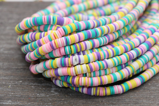 6mm Unicorn Color Heishi Beads, Polymer Clay Disc Beads, African Disc Beads, Wholesale Vinyl Heishi Beads, 16 inch Strand #19