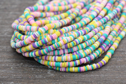4mm Unicorn Color Heishi Beads, Multicolored Polymer Clay Disc Beads, Rainbow African Disc Beads, Vinyl Heishi, 16 inch Strand #311