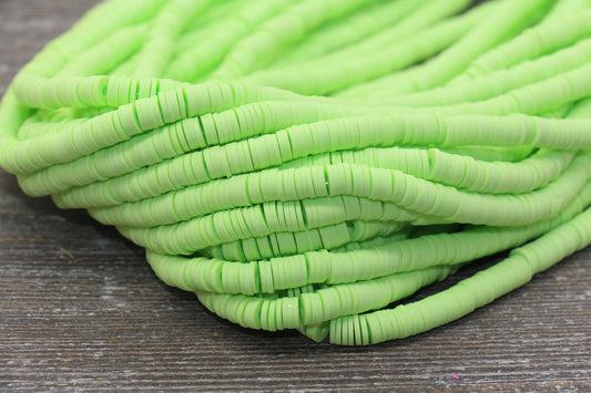 6mm Green Heishi Beads, Green Polymer Clay Disc Beads, African Disc Beads, Vinyl Heishi, 16 inch Strand #303