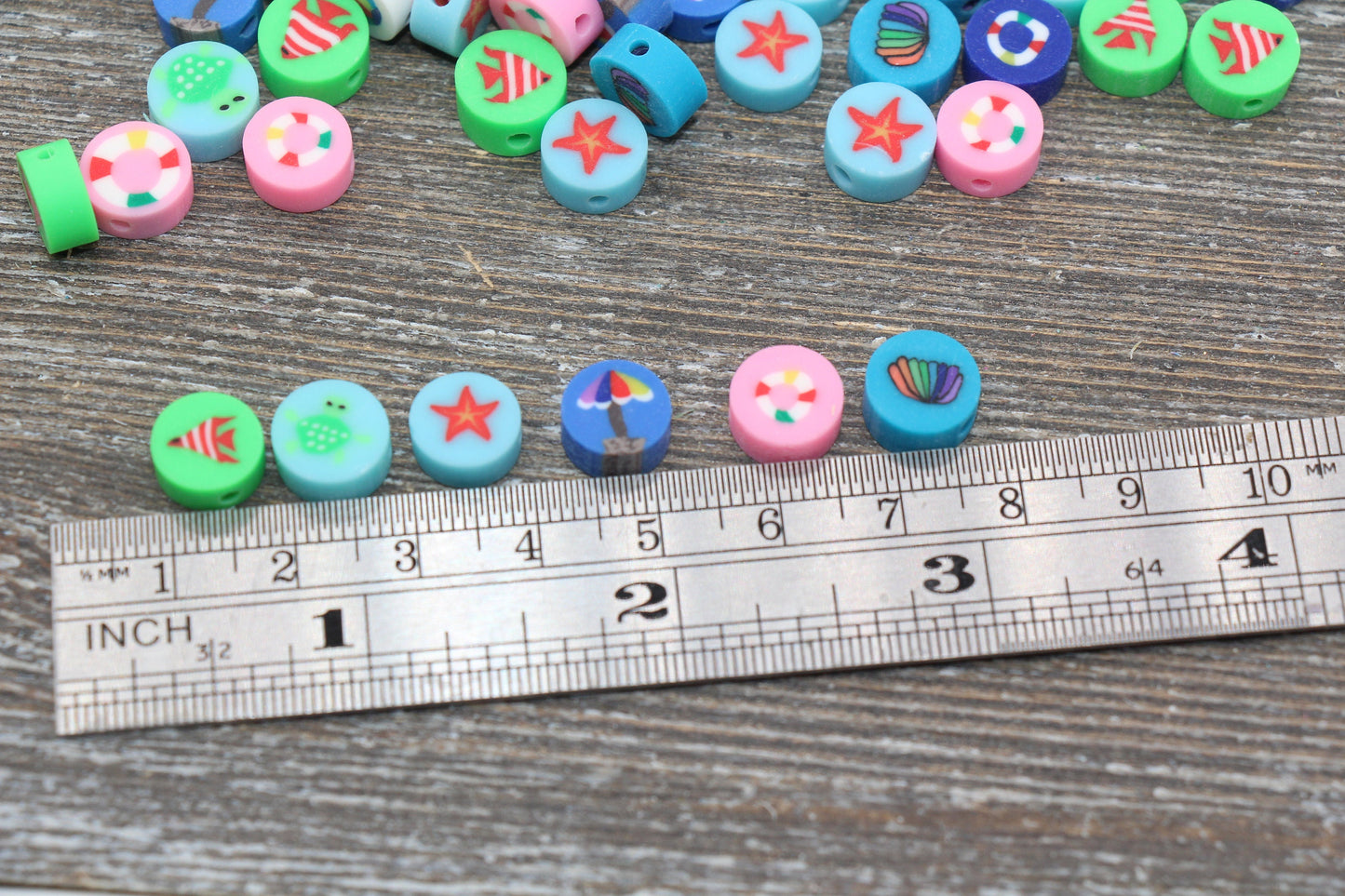 Beach Theme Polymer Clay Beads, Fish, Seashell, Starfish, Turtle, Round Clay Beads, Bracelet Beads, Loose Polymer Clay Beads