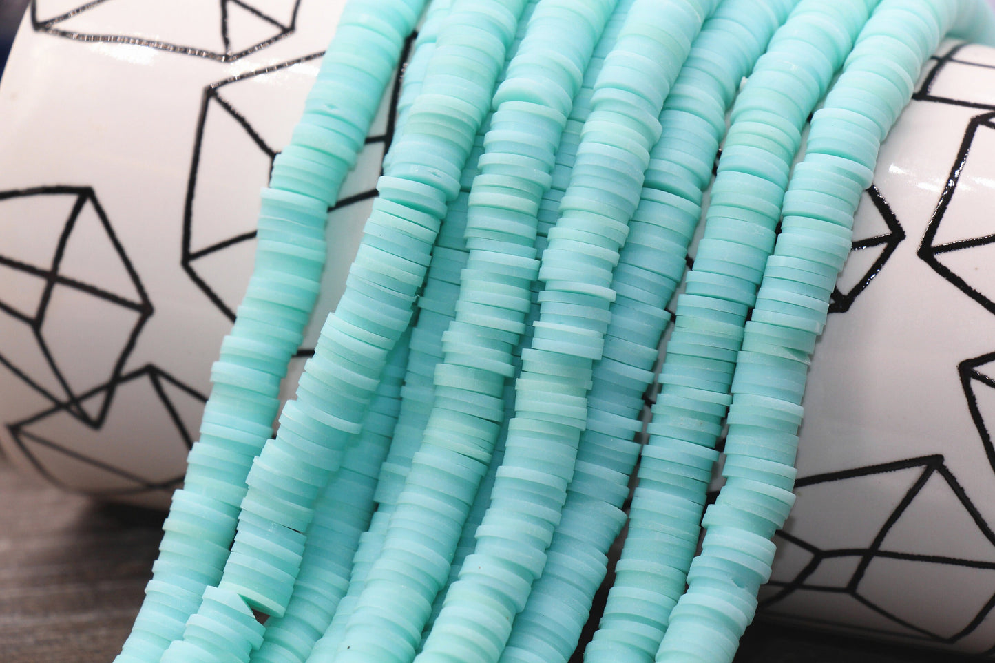 8mm Light Blue Heishi Beads, Blue Polymer Clay Disc Beads, African Disc Beads, Vinyl Heishi, 16 inch Strand #118