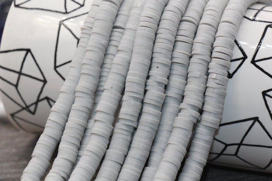 8mm Light Gray Heishi Beads, Light Gray Polymer Clay Disc Beads, African Disc Beads, Vinyl Heishi, 16 inch Strand #101