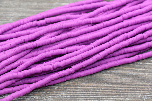 4mm Deep Violet Pink Heishi Beads, Polymer Clay Disc Beads, African Disc Beads, Vinyl Heishi, 16 inch Strand #332