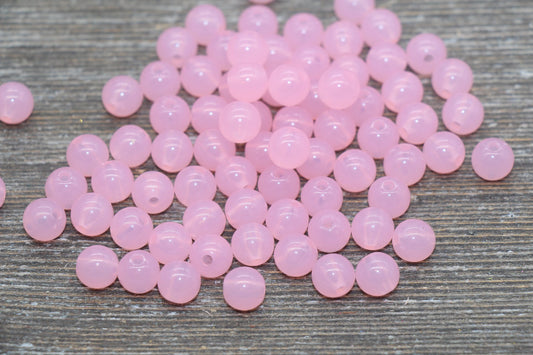 8mm Translucent Pink Gumball Beads, Round Acrylic Loose Beads, Bubblegum Beads, Chunky Beads, Smooth Plastic Round Beads #790