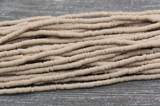 4mm Latte Brown Heishi Beads, Polymer Clay Disc Beads, African Disc Beads, Vinyl Heishi, 16 inch Strand #83