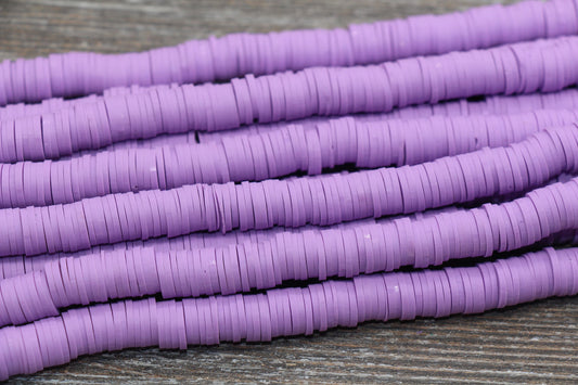 Lavender Heishi Beads, Lavender Polymer Clay Disc Beads, African Disc Beads, Vinyl Heishi, 16 inch Strand #73