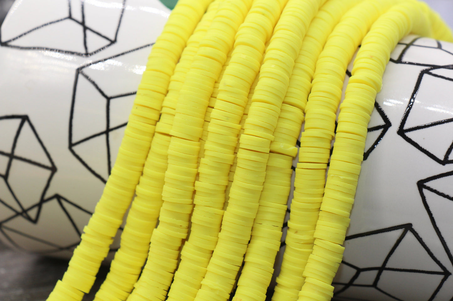 8mm Yellow Heishi Beads, Yellow Polymer Clay Disc Beads, African Disc Beads, Vinyl Heishi, 16 inch Strand #104