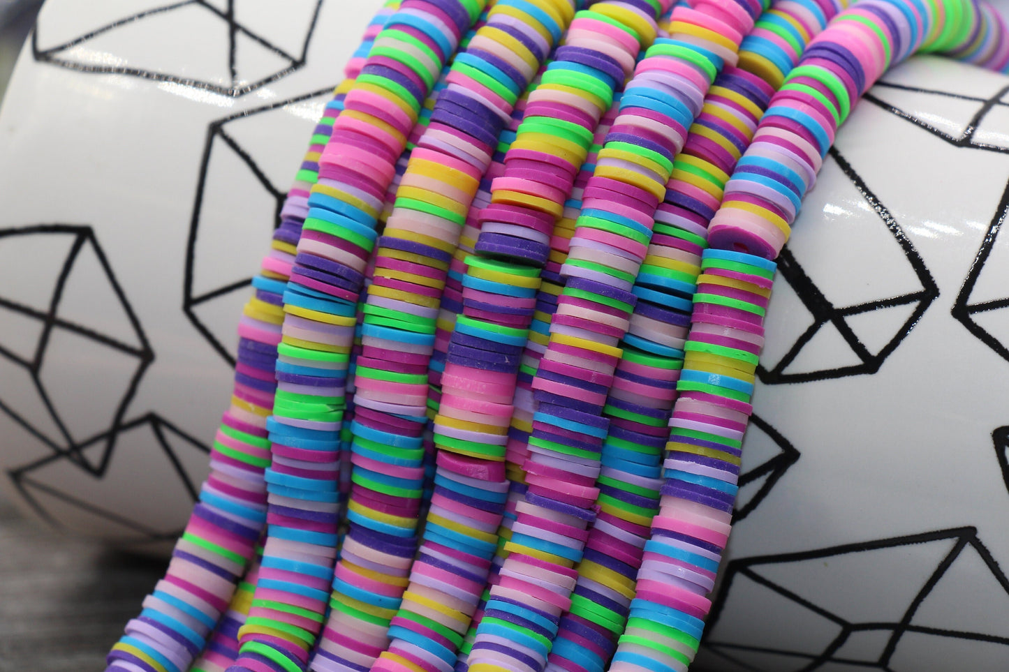 8mm Multicolored Heishi Beads, Rainbow Color Polymer Clay Disc Beads, African Disc Beads, Vinyl Heishi, 16 inch Strand #117