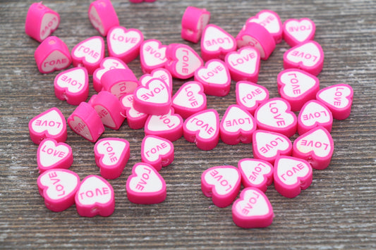 Pink Heart Polymer Clay Beads, Heart Cane Beads, Heart Love Clay Beads, Heart Clay Beads, Jewelry Beads #63