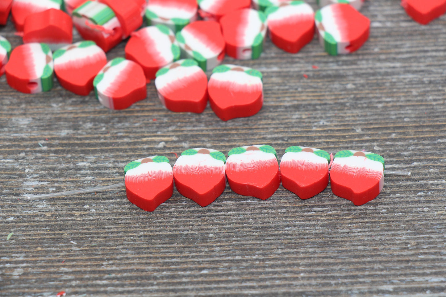 Peach Polymer Clay Beads, Fruit Cane Beads, Peach Clay Beads, Whole Peach Beads, Fruit Clay Beads, Jewelry Beads #30