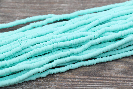 4mm Aqua Blue Heishi Beads, Polymer Clay Disc Beads, African Disc Beads, Vinyl Heishi, 16 inch Strand #87