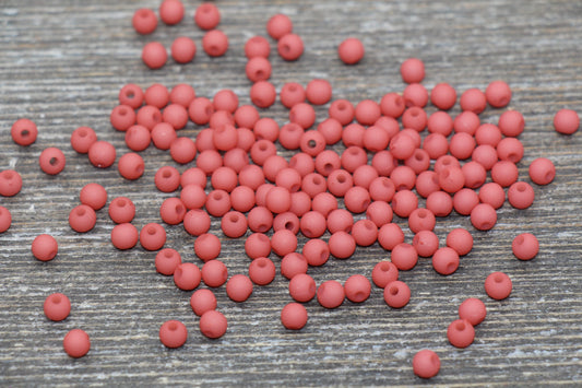 4mm Matte Blush Red Round Beads, Acrylic Gumball Beads, Frosted Blush Red Round Spacer Beads, Bubblegum Beads, Plastic Round Bead #1701