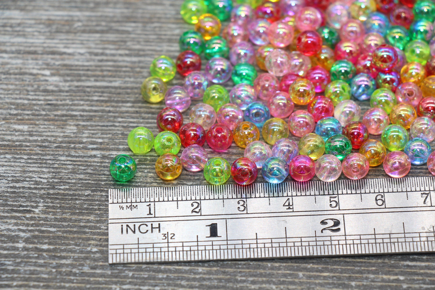 6mm Multicolor AB Round Beads, Iridescent Acrylic Gumball Beads, Transparent Round Spacer Beads, Bubblegum Beads, Plastic Round Bead #1714