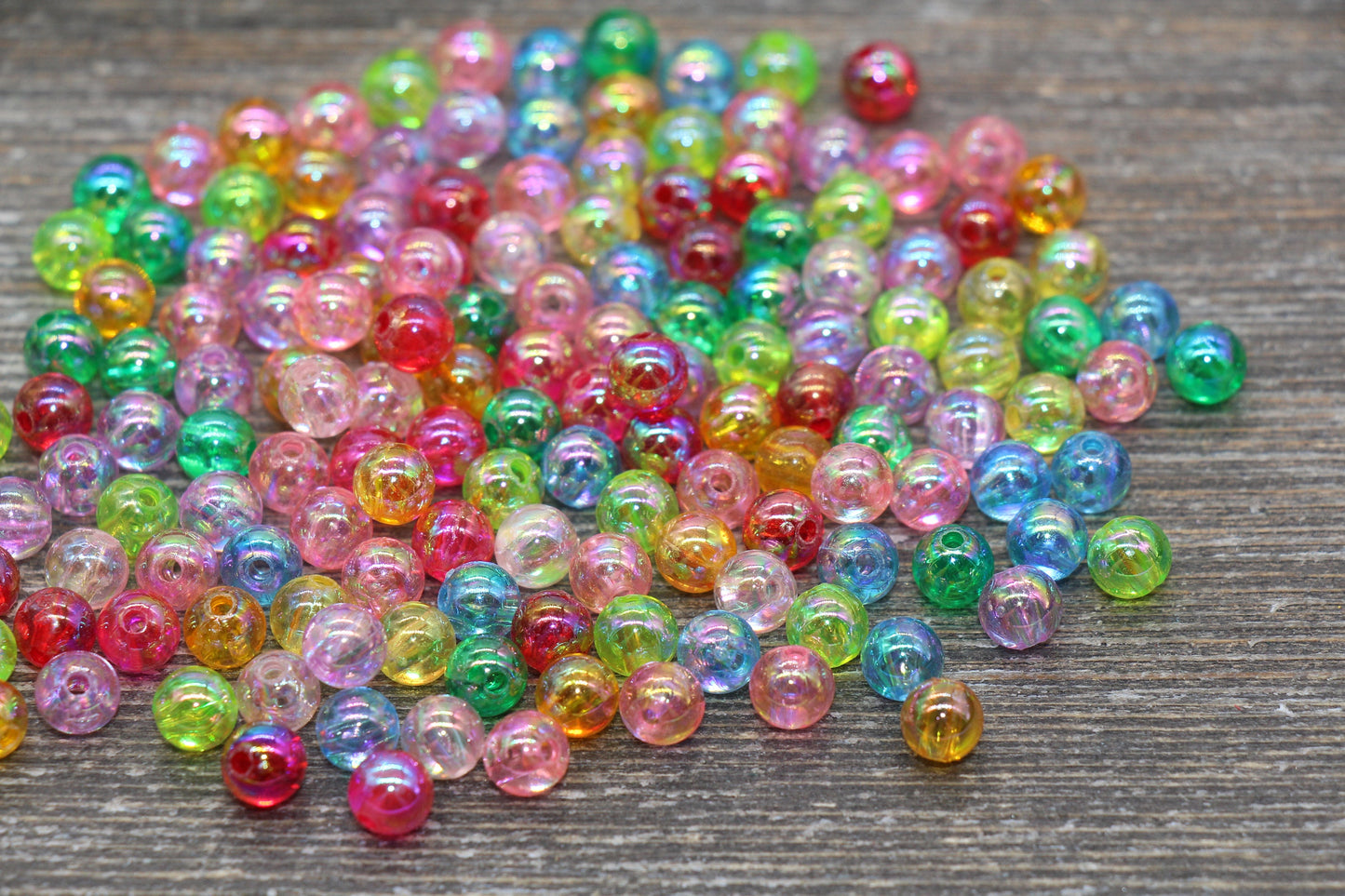 6mm Multicolor AB Round Beads, Iridescent Acrylic Gumball Beads, Transparent Round Spacer Beads, Bubblegum Beads, Plastic Round Bead #1714