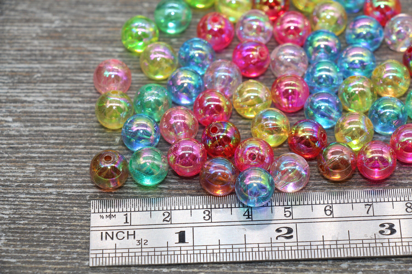 10mm Multicolor Iridescent Gumball Beads, Rainbow AB Transparent Loose Beads, Bubblegum Beads, Chunky Beads, Smooth Round Beads #1716