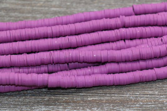 8mm Deep Orchid Heishi Beads, Polymer Clay Disc Beads, African Disc Beads, Vinyl Heishi, 16 inch Strand #352
