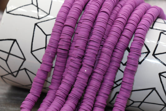 8mm Deep Orchid Heishi Beads, Polymer Clay Disc Beads, African Disc Beads, Vinyl Heishi, 16 inch Strand #352