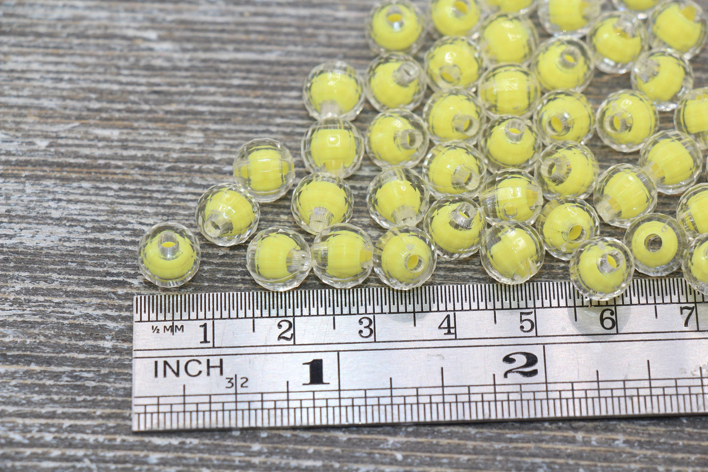 8mm Yellow Faceted Round Beads, Yellow Acrylic Round Gumball Beads, Bubblegum Beads, Plastic Faceted Round Bead #1723