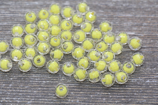 8mm Yellow Faceted Round Beads, Yellow Acrylic Round Gumball Beads, Bubblegum Beads, Plastic Faceted Round Bead #1723