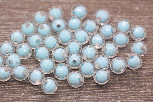 10mm Blue Faceted Round Beads, Blue Acrylic Round Gumball Beads, Bubblegum Beads, Plastic Faceted Round Bead #1725