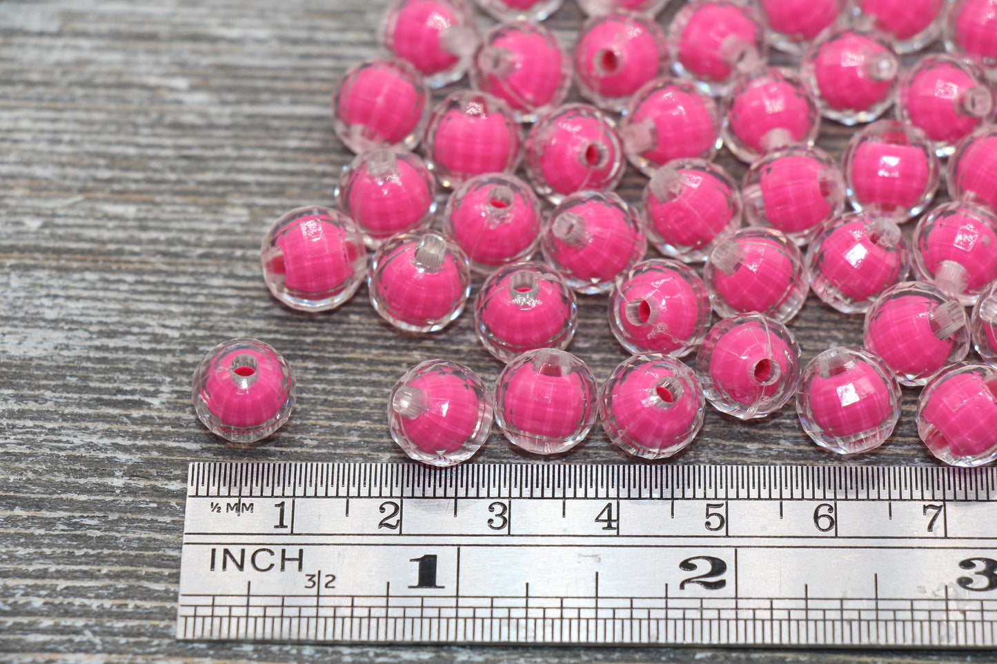 10mm Hot Pink Faceted Round Beads, Hot Pink Acrylic Round Gumball Beads, Bubblegum Beads, Plastic Faceted Round Bead #1726