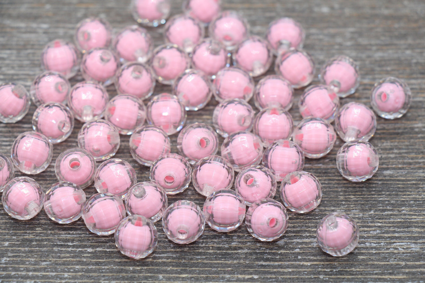 10mm Pink Faceted Round Beads, Pink Acrylic Round Gumball Beads, Bubblegum Beads, Plastic Faceted Round Bead #1727