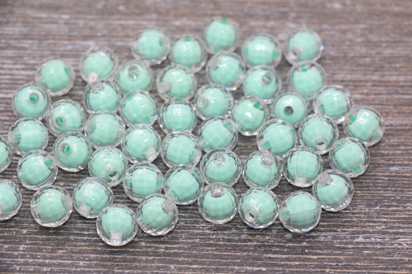 10mm Mint Green Faceted Round Beads, Mint Acrylic Round Gumball Beads, Bubblegum Beads, Plastic Faceted Round Bead #1728