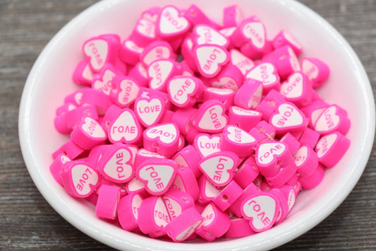Pink Heart Polymer Clay Beads, Heart Cane Beads, Heart Love Clay Beads, Heart Clay Beads, Jewelry Beads #63