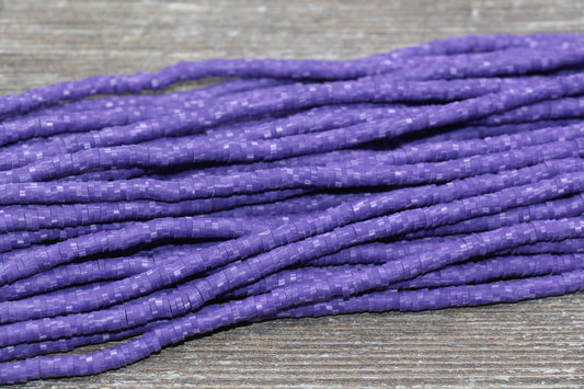 4mm Purple with White Speckled Heishi Beads, Mix Color Polymer Clay Disc Beads, African Disc Beads, Vinyl Heishi, 16 inch Strand #351